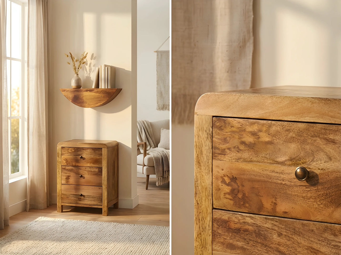 Why Mango Wood Furniture Is a Sustainable and Stylish Choice - beautiful mango wood drawer chest in modern interior.