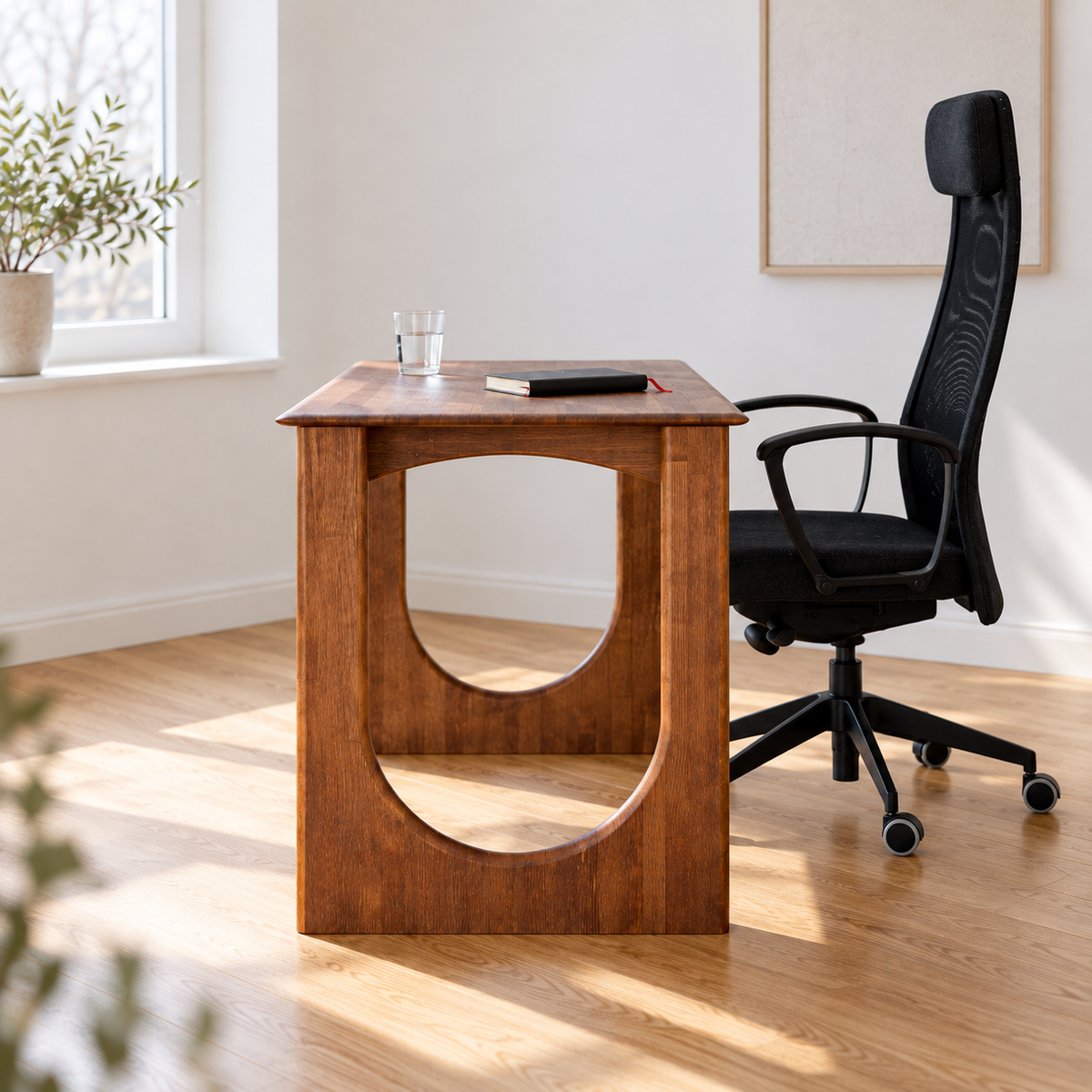 Solid Pine Writing Desk with Sculptural Arch Legs