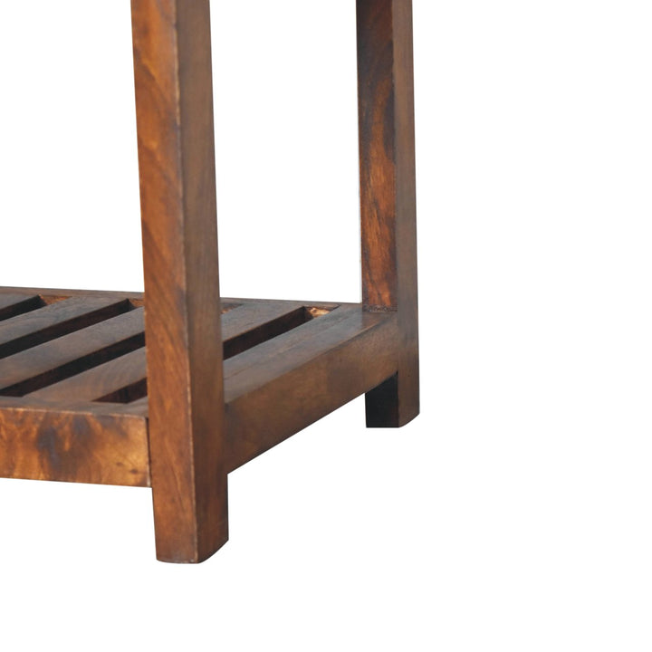 Buffalo Slatted Hallway Bench - Solid Mango Wood Seating Furniture for Entryway close-up of bottom slatted design.