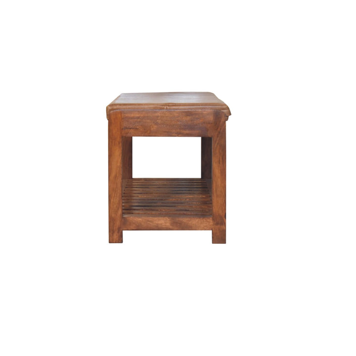Buffalo Slatted Hallway Bench - Solid Mango Wood Seating Furniture for Entryway, handcrafted rustic style.