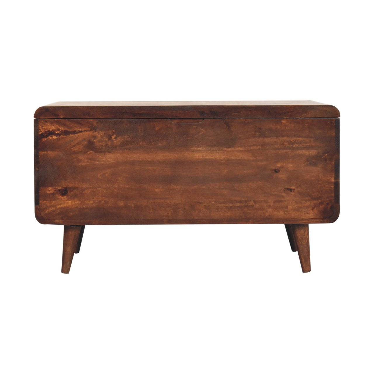 Curved California Walnut Blanket Box - Solid Mango Wood Storage Trunk for Bedroom