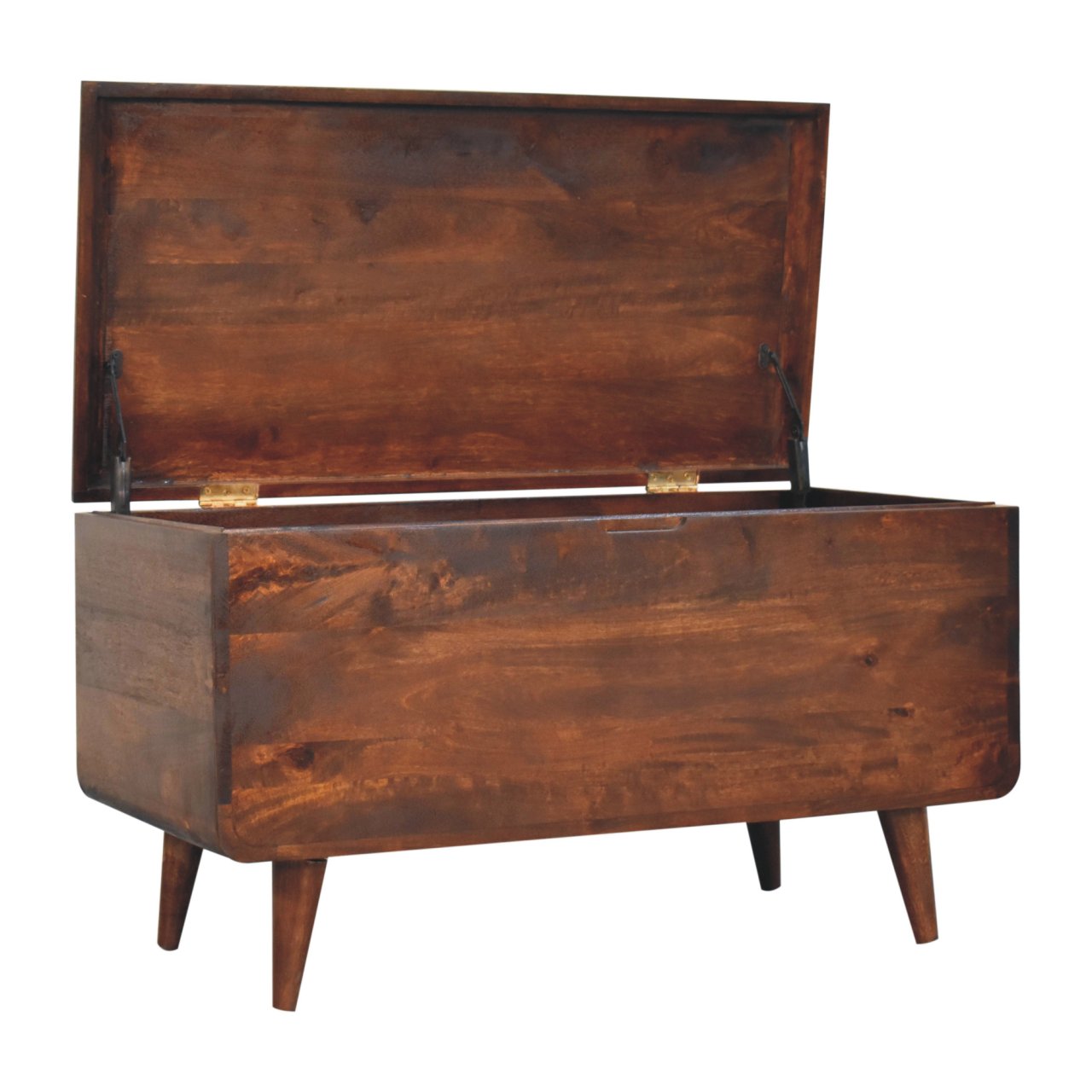 Curved California Walnut Blanket Box - Solid Mango Wood Storage Trunk for Bedroom