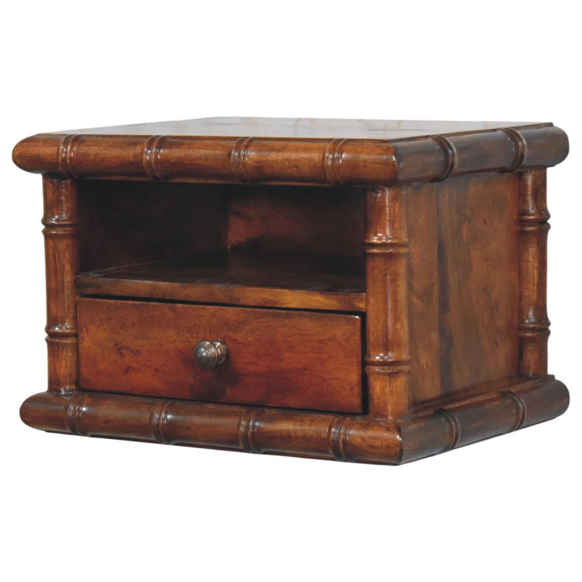 Bamboo Wall-Mounted Bedside Table - Solid Mango Wood Nightstand