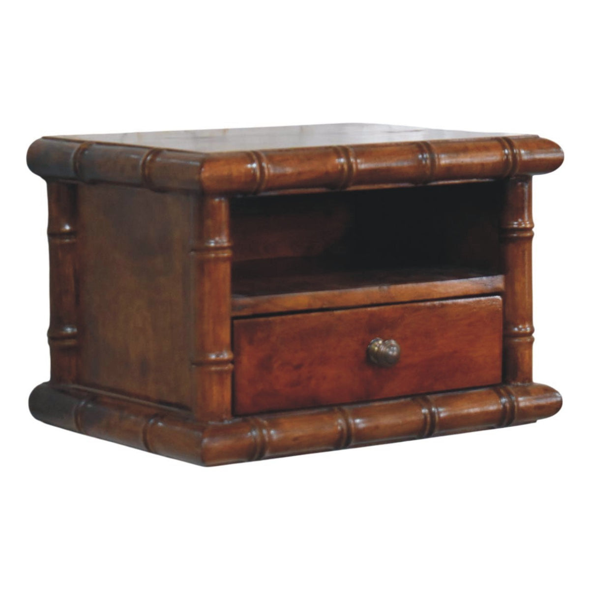 Bamboo Wall-Mounted Bedside Table - Solid Mango Wood Nightstand