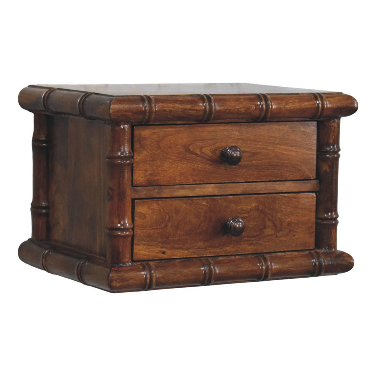 Bamboo Two Drawer Wall-Mounted Bedside - Solid Mango Wood Nightstand