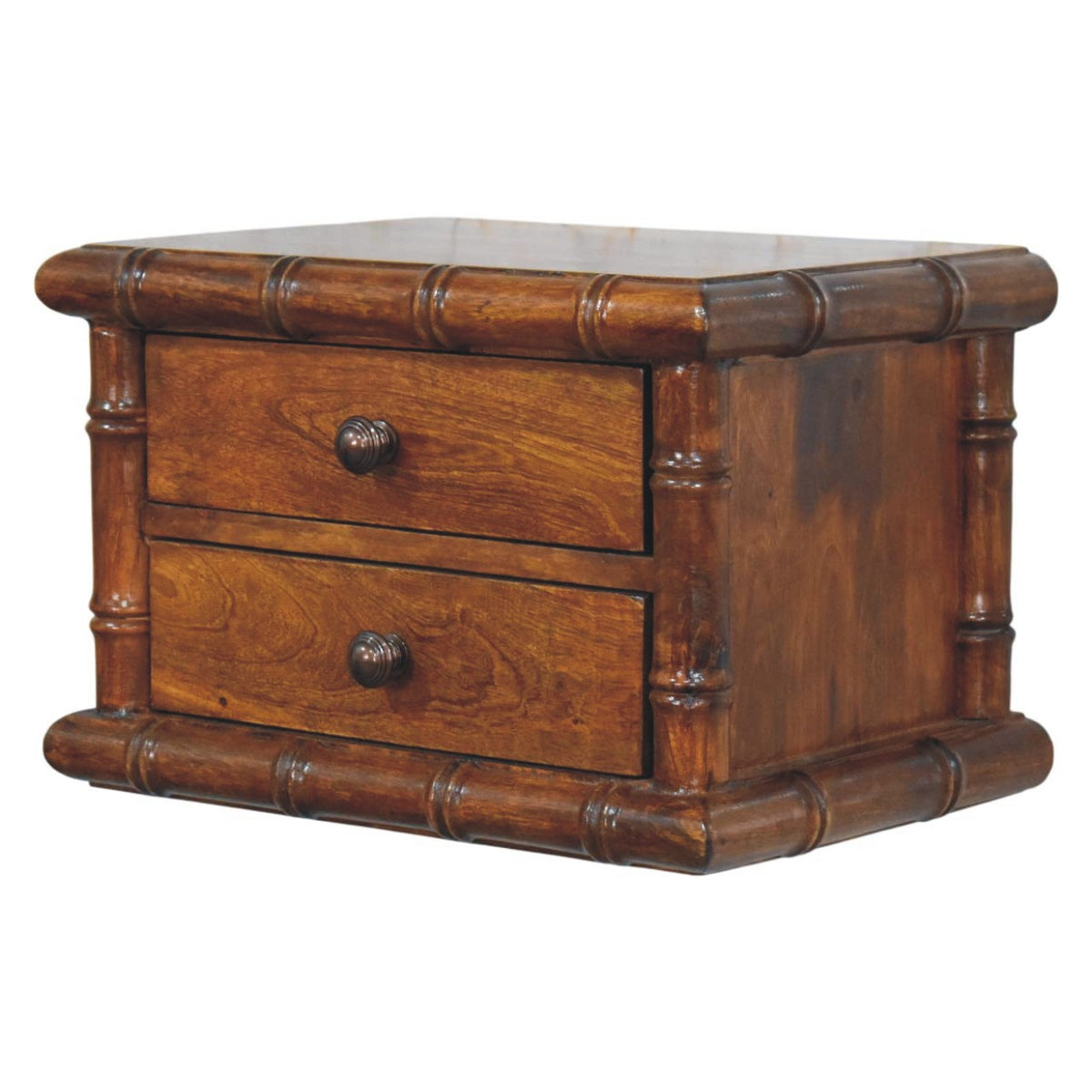 Bamboo Two Drawer Wall-Mounted Bedside - Solid Mango Wood Nightstand