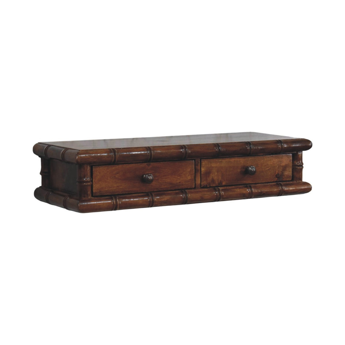 Bamboo Two Drawer Floating Console Table - Solid Mango Wood Wall Console