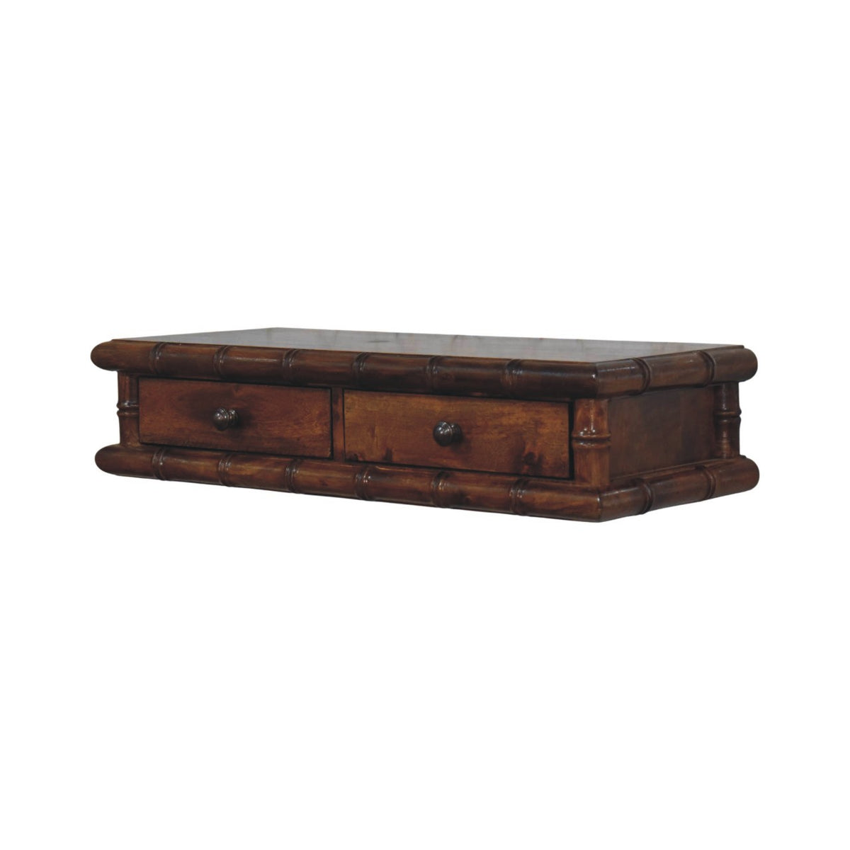 Bamboo Two Drawer Floating Console Table - Solid Mango Wood Wall Console