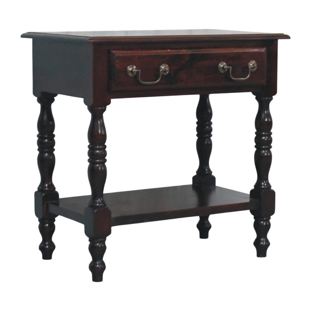Turned Leg Side Table - Solid Mango Wood End Table with Drawer