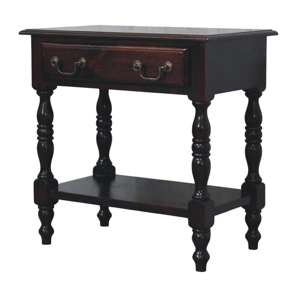 Turned Leg Side Table - Solid Mango Wood End Table with Drawer