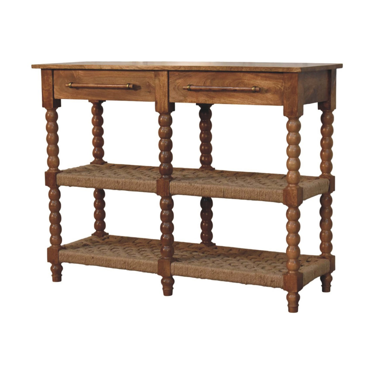 Title: Spindle Woven Console Table - Solid Mango Wood Entryway Table