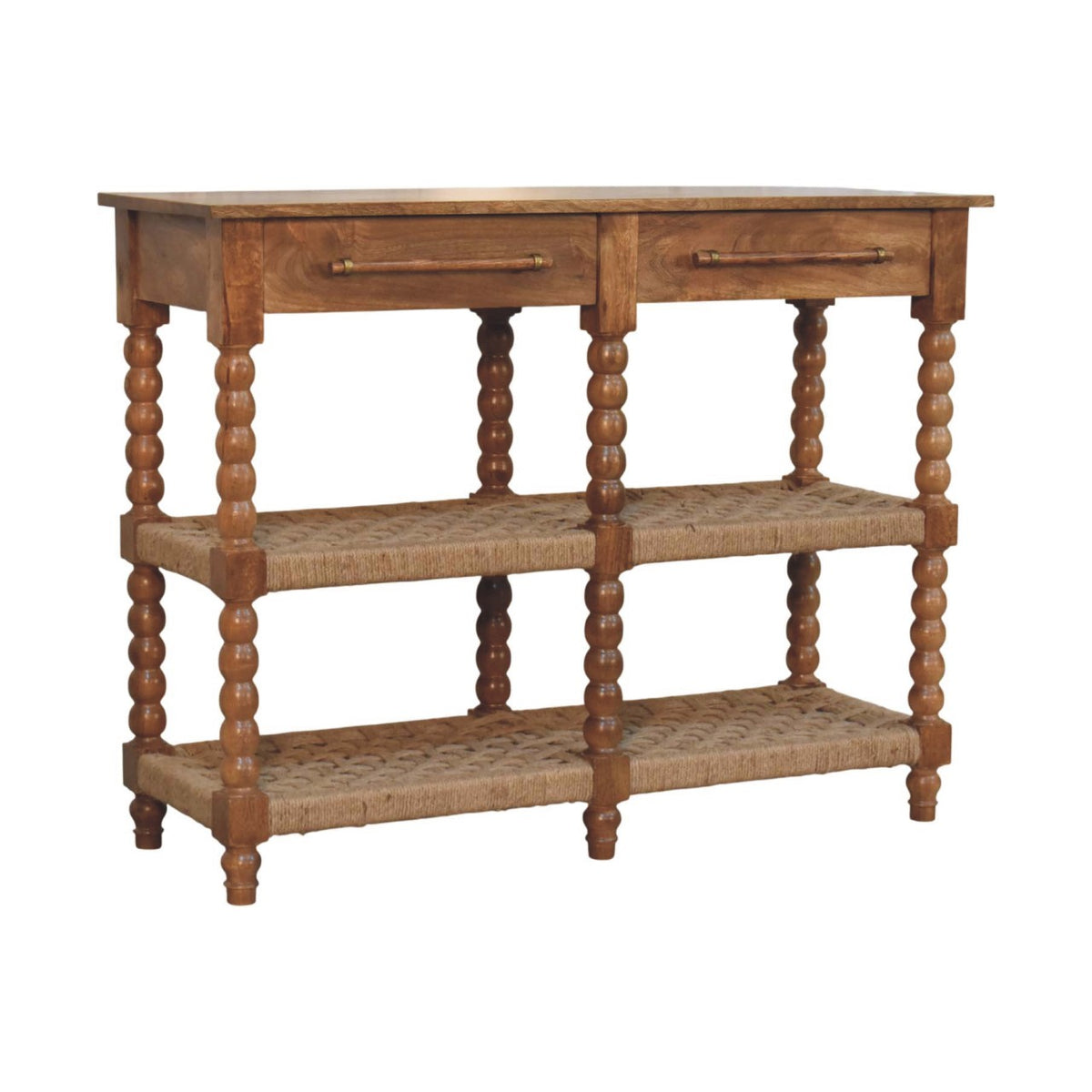 Title: Spindle Woven Console Table - Solid Mango Wood Entryway Table
