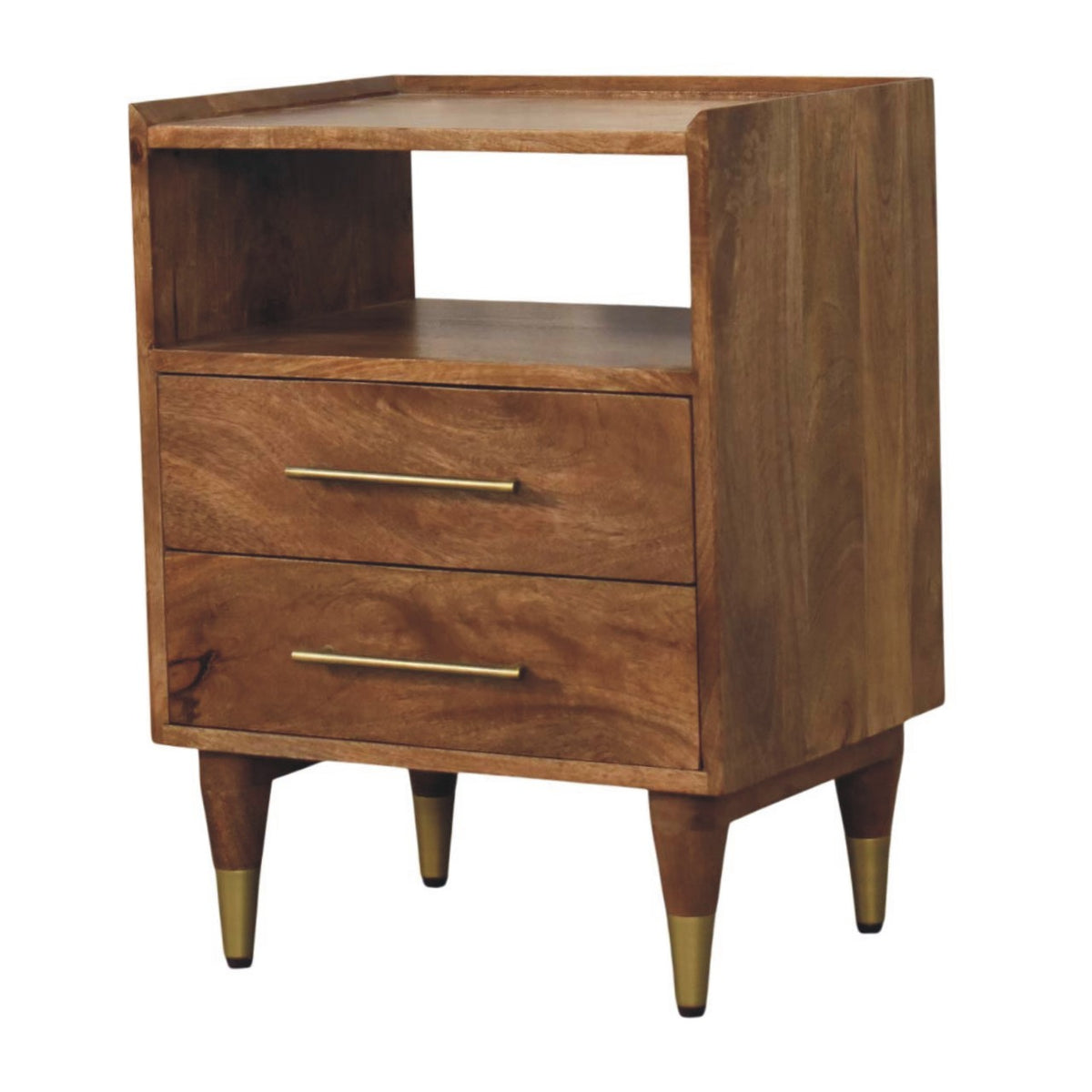Valenza Brass Accent Bedside Table - Solid Mango Wood Nightstand