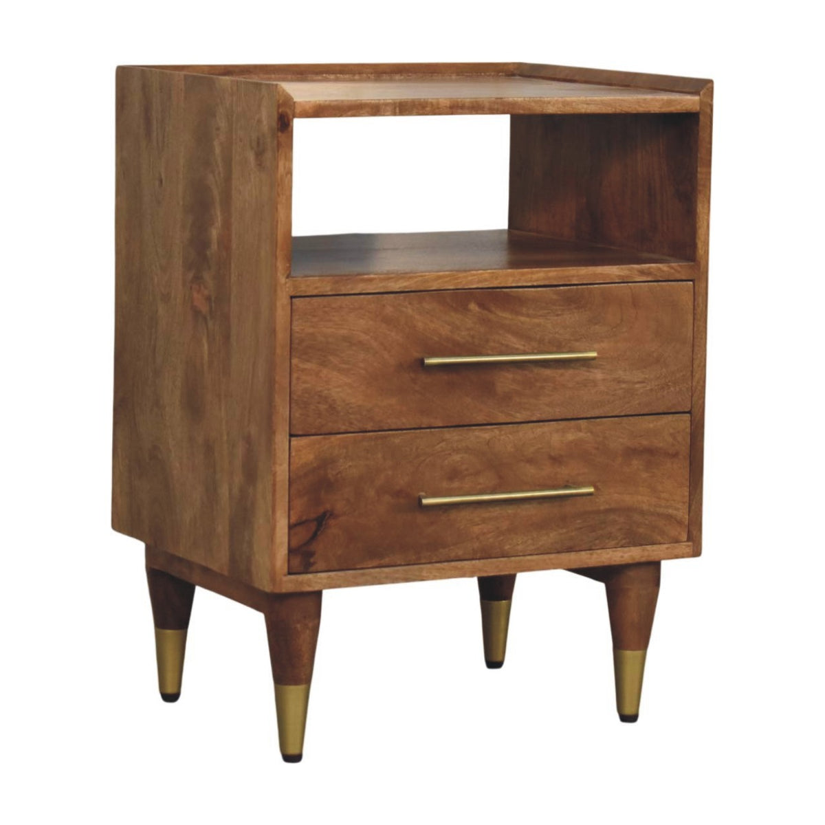Valenza Brass Accent Bedside Table - Solid Mango Wood Nightstand
