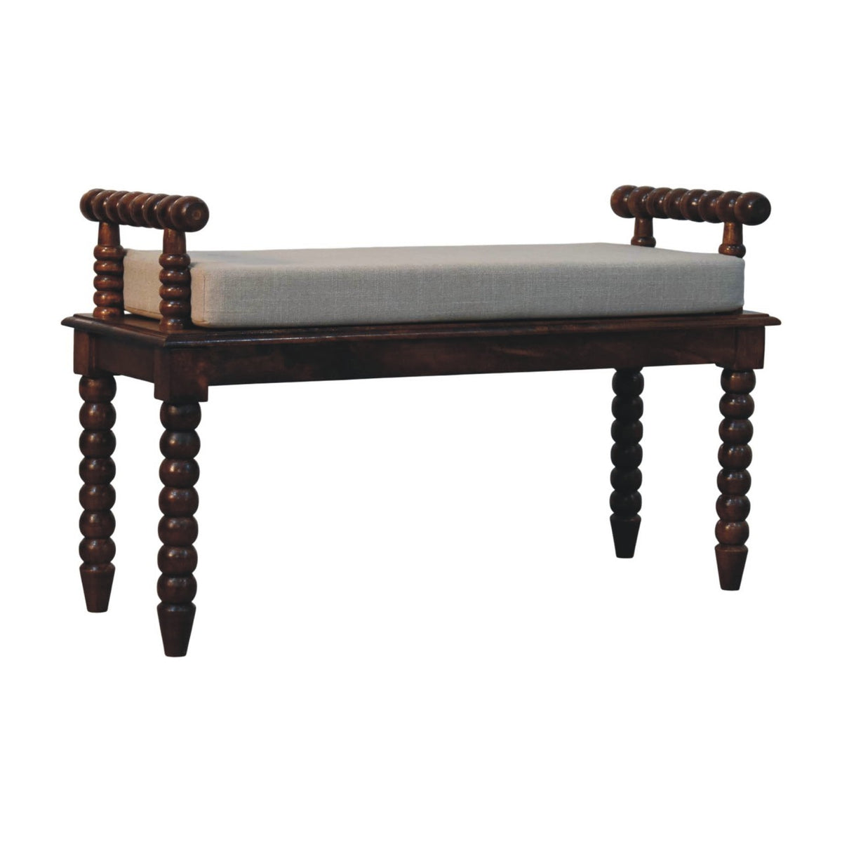 Spindle Cushioned Entryway Bench - Solid Mango Wood Upholstered Bench