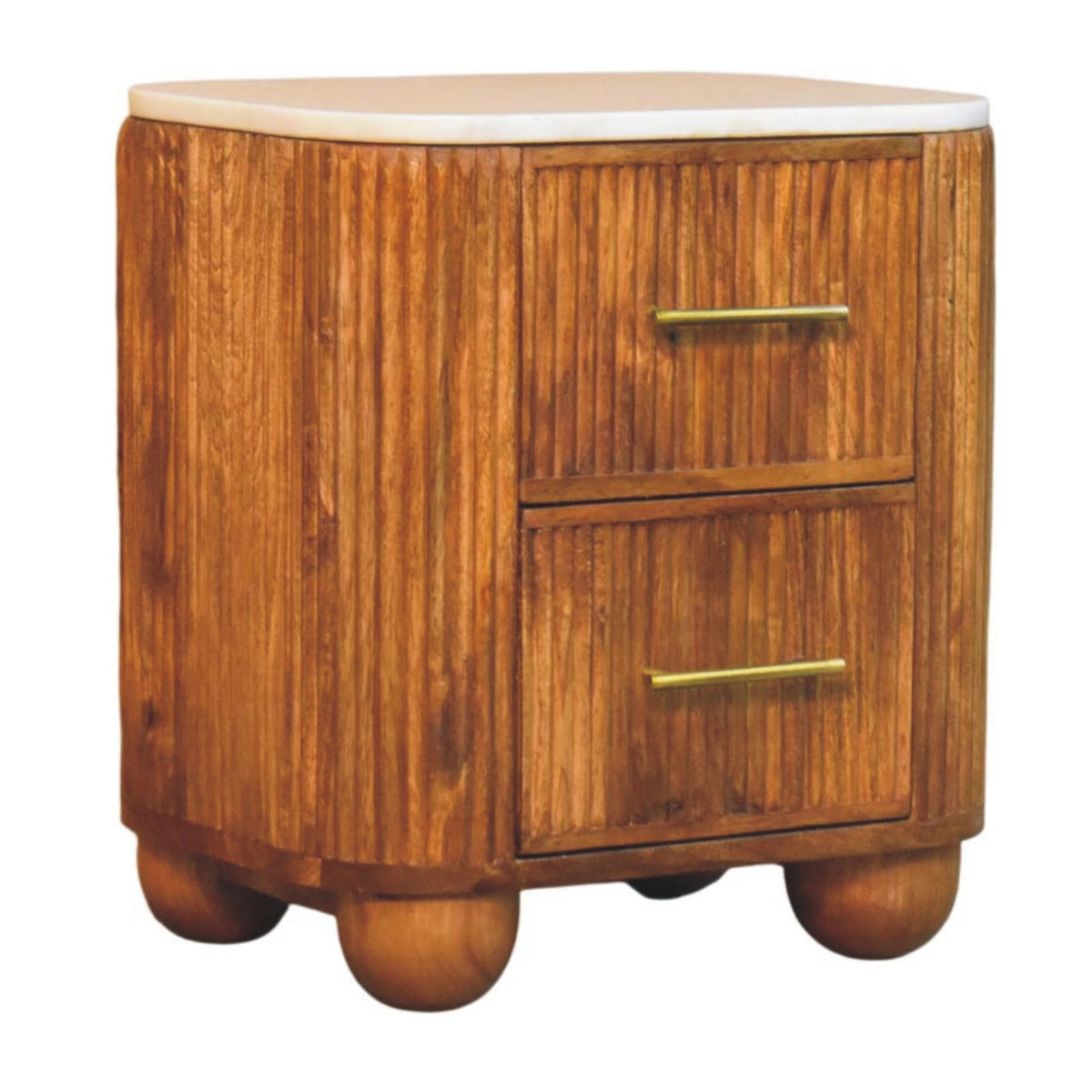 Marble Crest Bedside Table - Solid Mango Wood Nightstand with Marble Top
