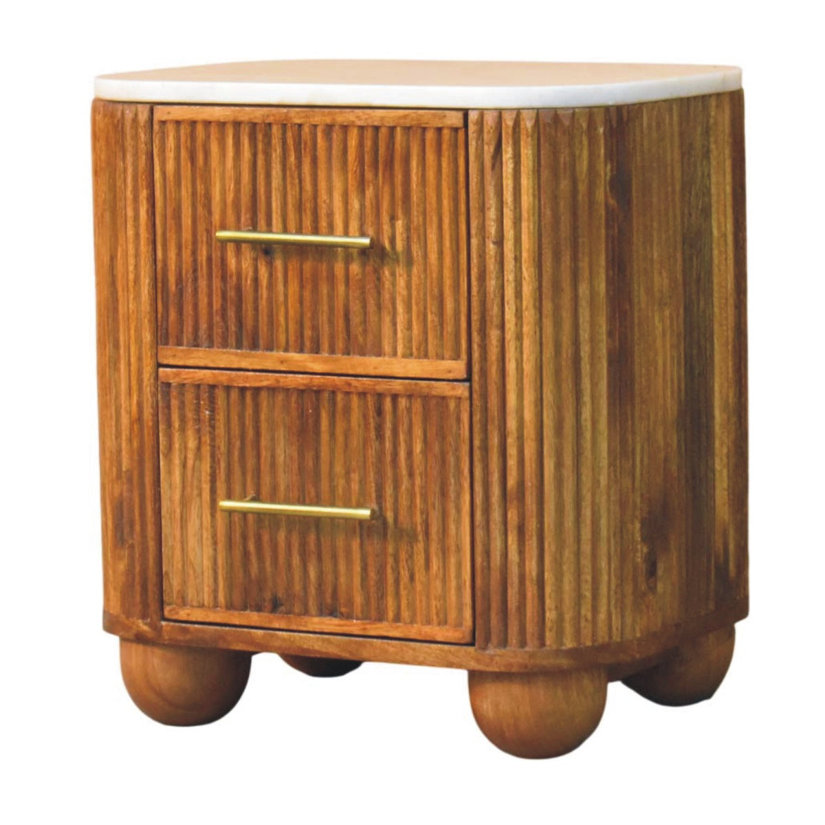 Marble Crest Bedside Table - Solid Mango Wood Nightstand with Marble Top