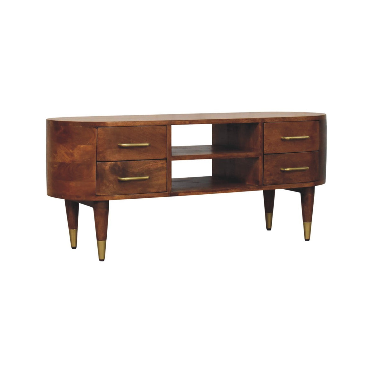 Valenza Curved Media Unit - Solid Mango Wood TV Stand with Storage