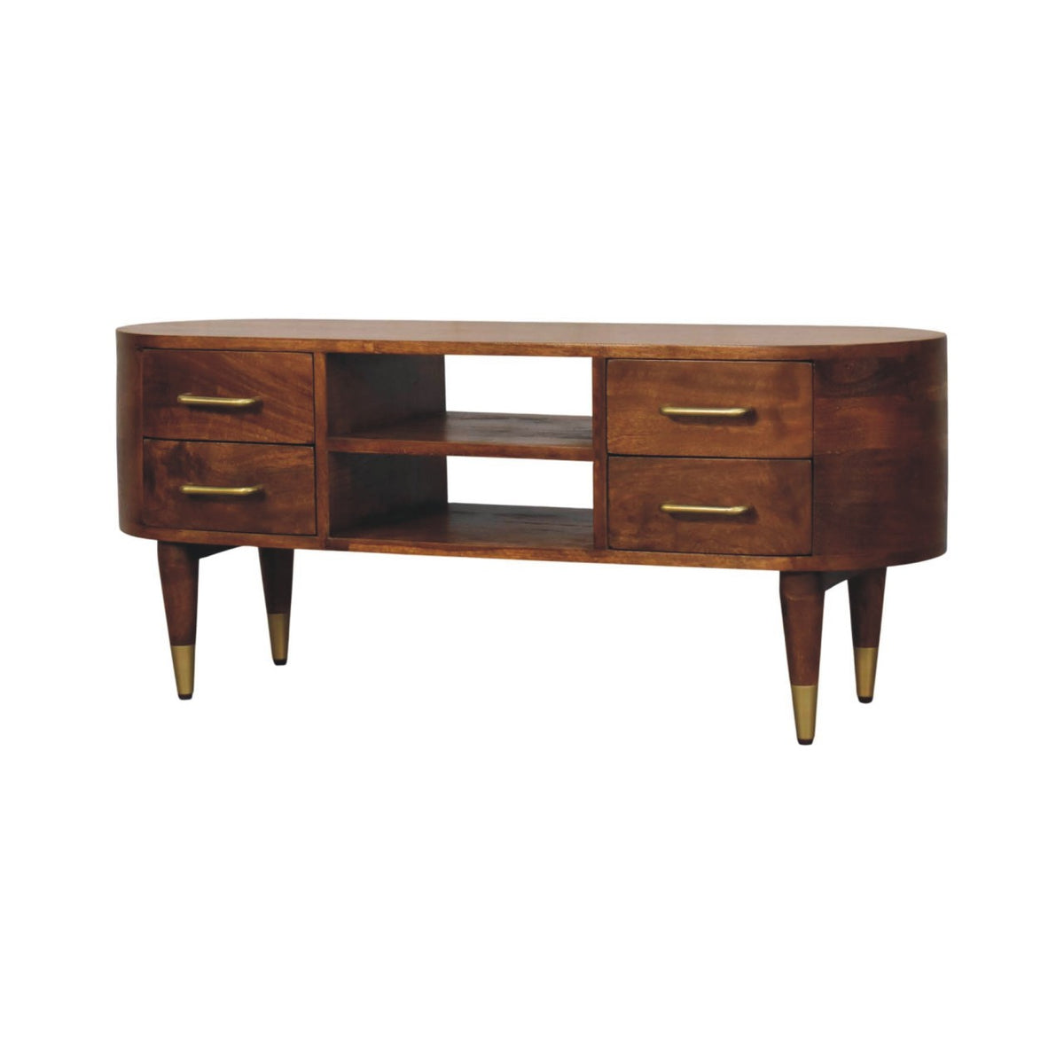 Valenza Curved Media Unit - Solid Mango Wood TV Stand with Storage