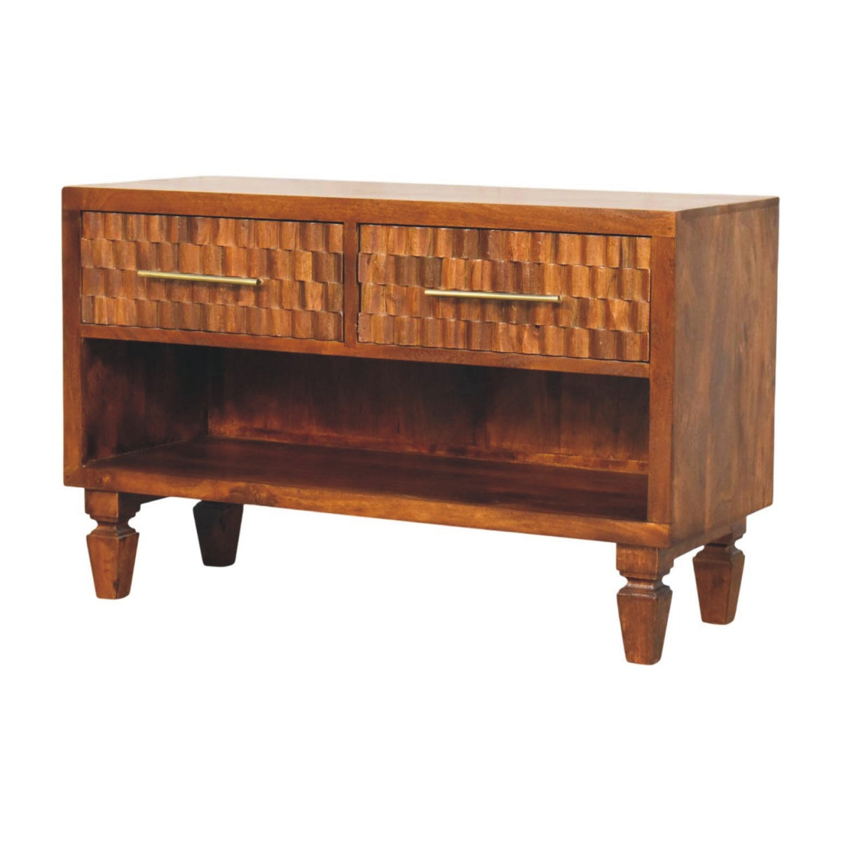 Cadiz Carved Shoe Bench - Solid Mango Wood Entryway Storage Bench