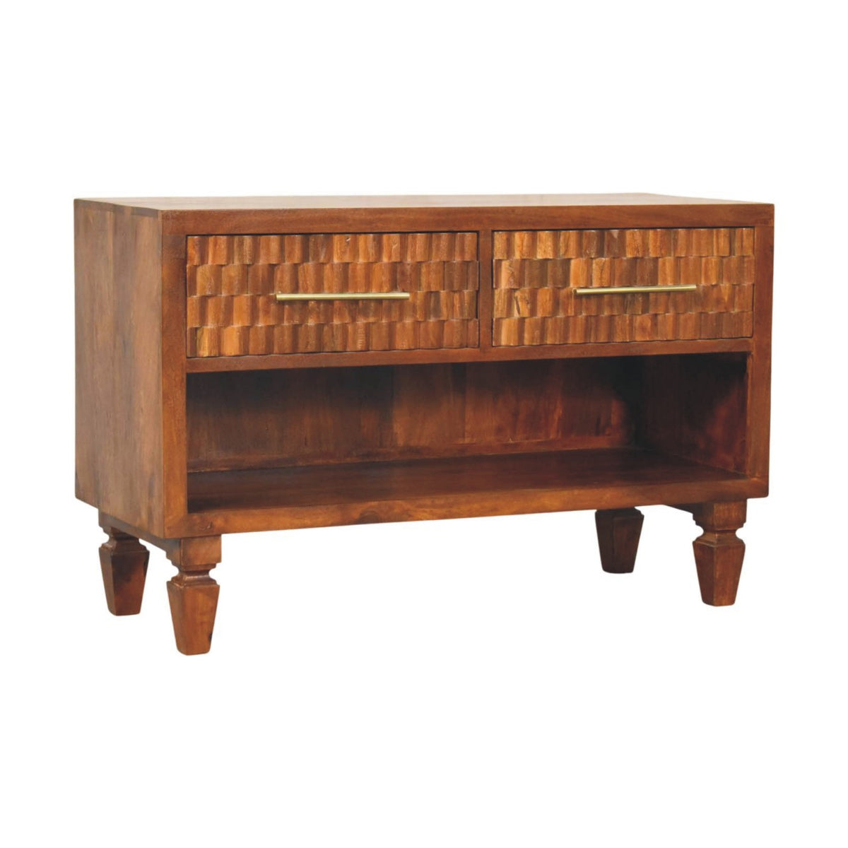 Cadiz Carved Shoe Bench - Solid Mango Wood Entryway Storage Bench