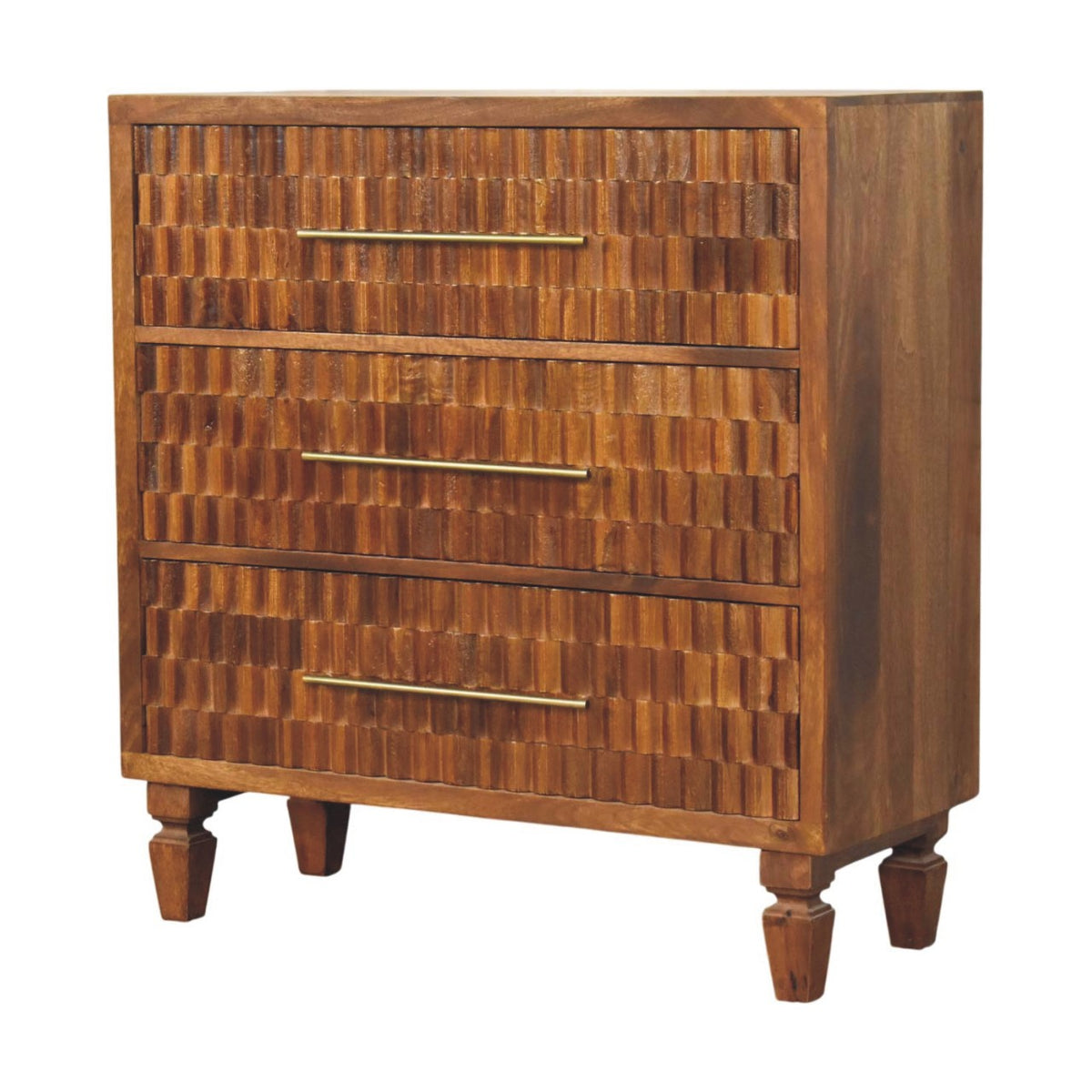 Cadiz Carved Chest of Drawers - Solid Mango Wood 3 Drawer Dresser