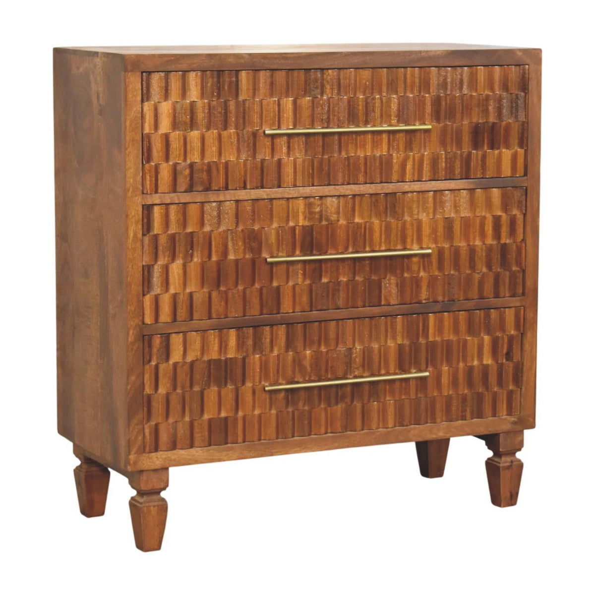 Cadiz Carved Chest of Drawers - Solid Mango Wood 3 Drawer Dresser
