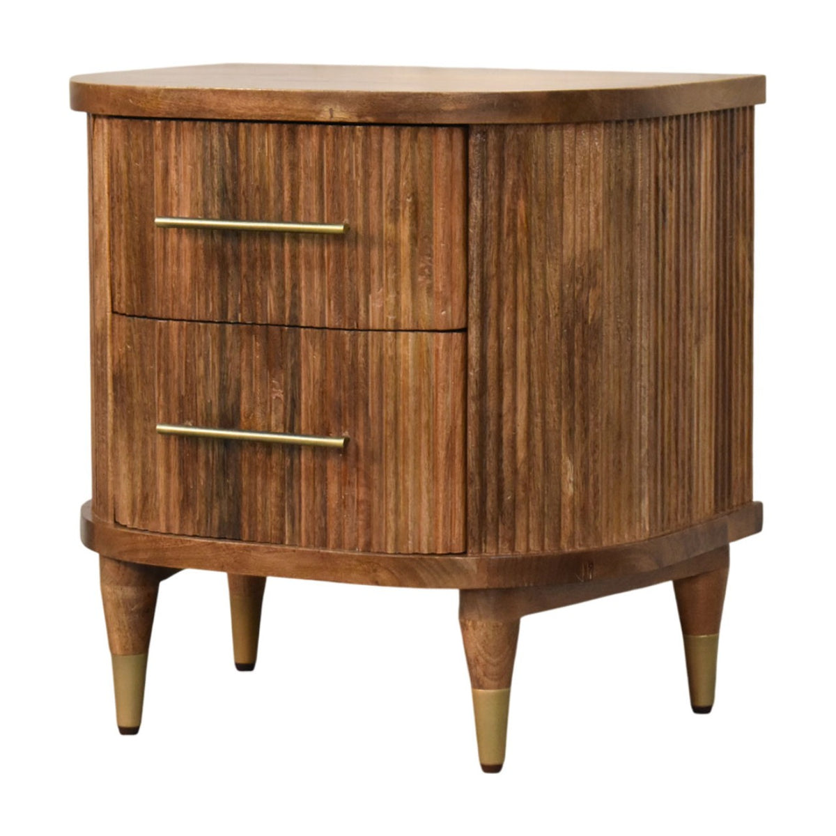 Curved 2 Drawer Bedside Table - Solid Mango Wood Nightstand