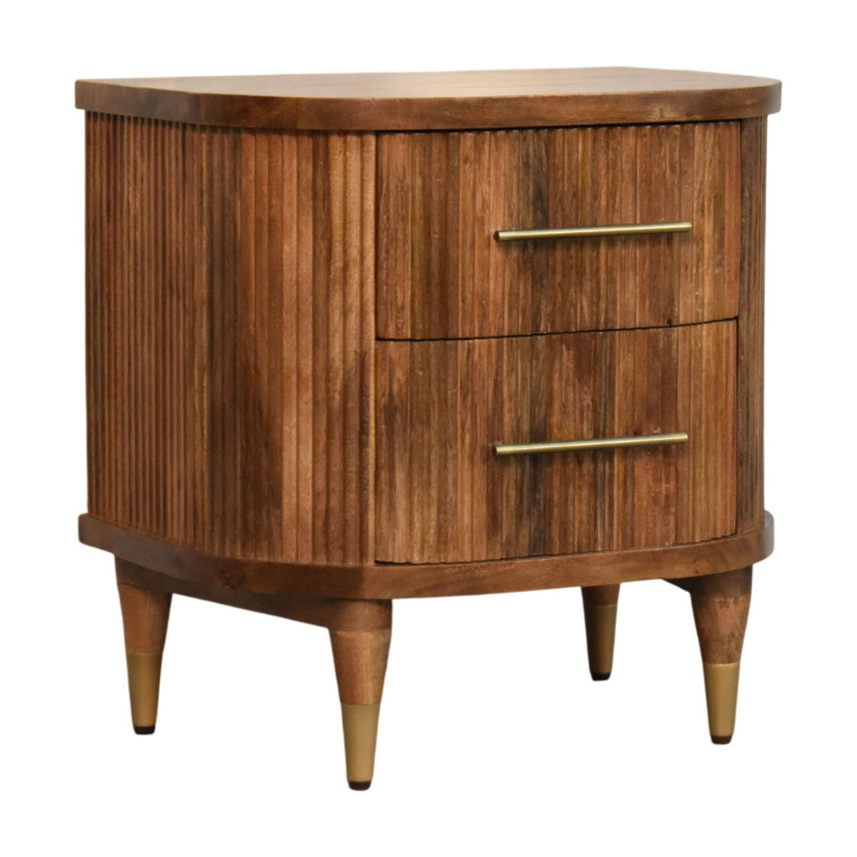Curved 2 Drawer Bedside Table - Solid Mango Wood Nightstand