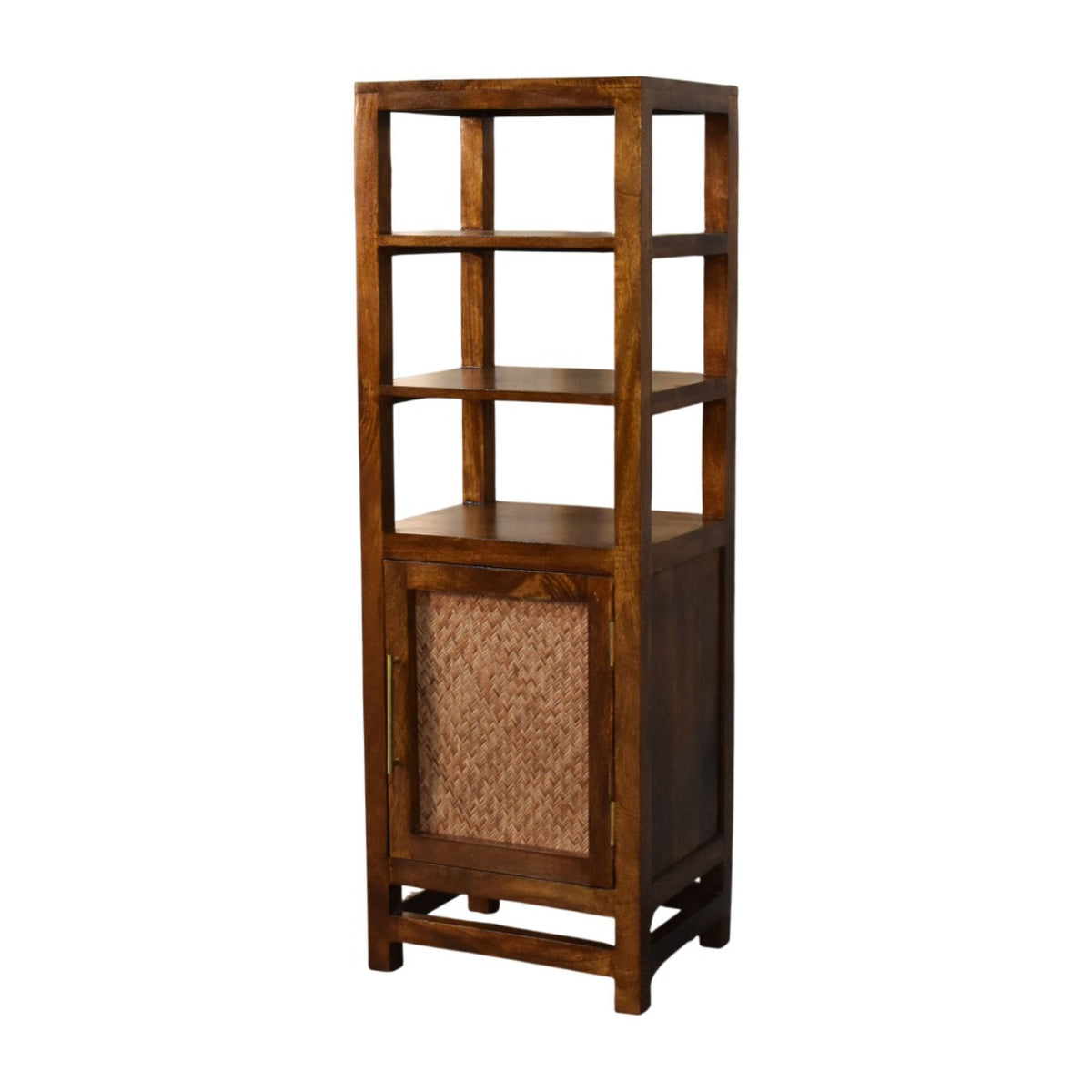 Chestnut Cane Display Cabinet - Solid Mango Wood Bookcase with Storage