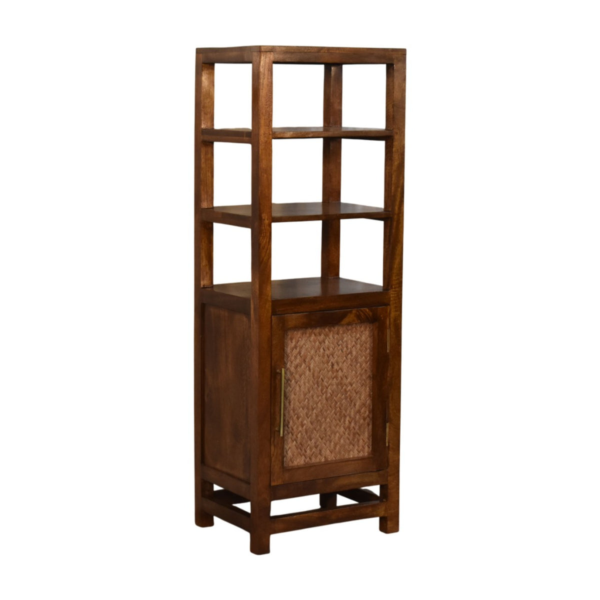 Chestnut Cane Display Cabinet - Solid Mango Wood Bookcase with Storage