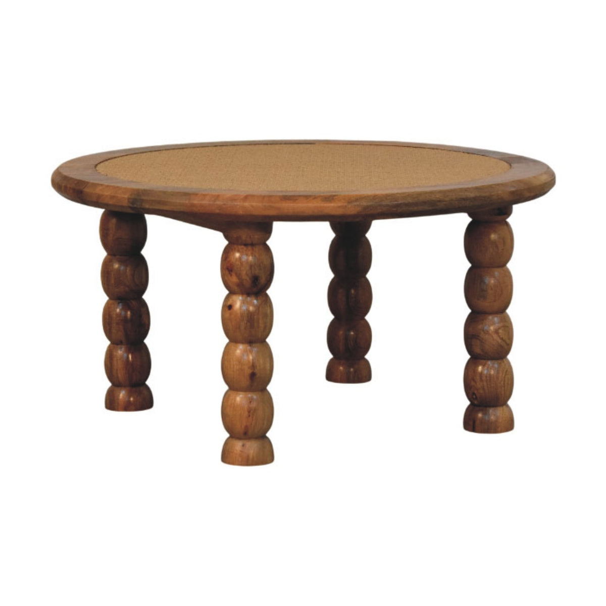 Spindle Rattan Coffee Table - Solid Mango Wood Round Coffee Table