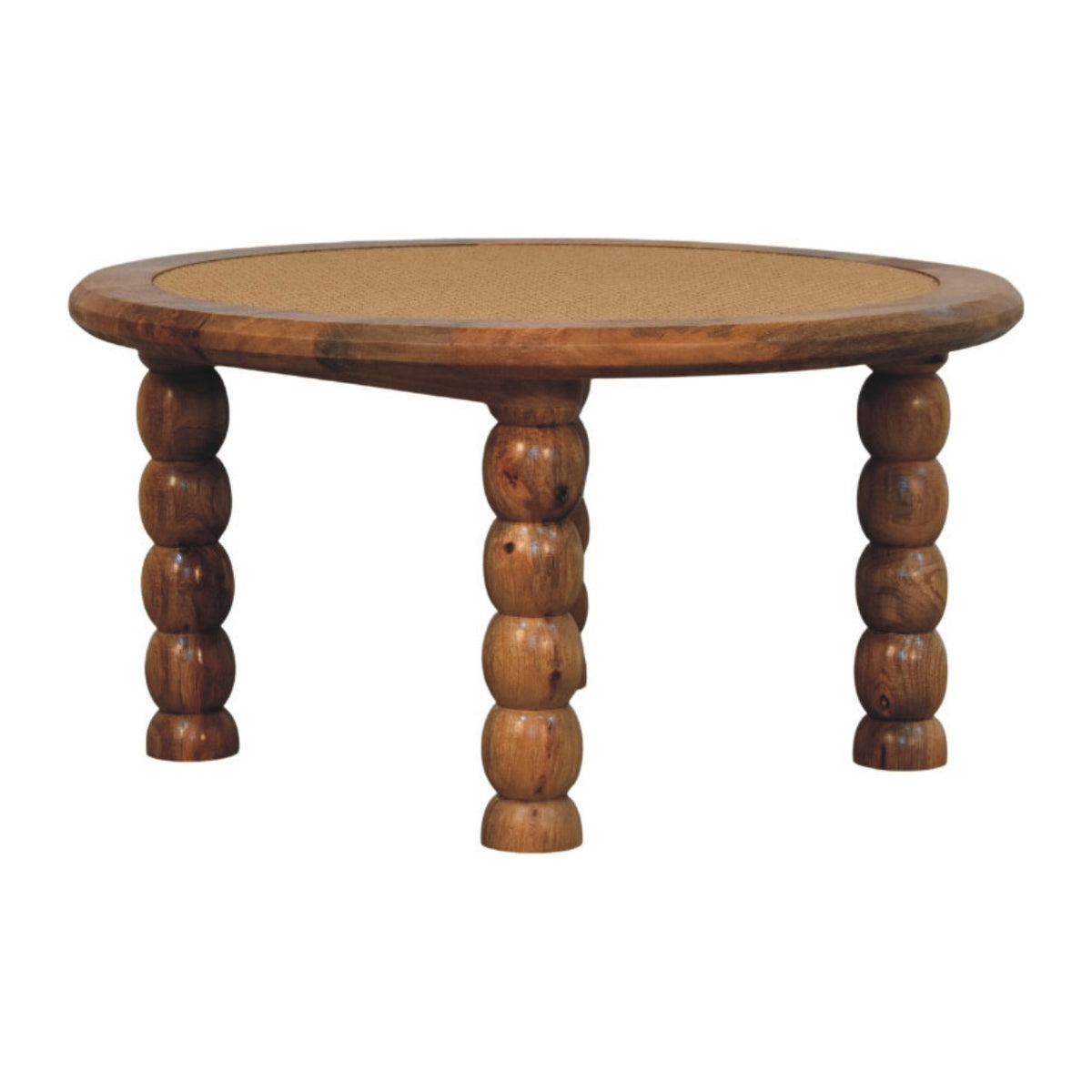 Spindle Rattan Coffee Table - Solid Mango Wood Round Coffee Table