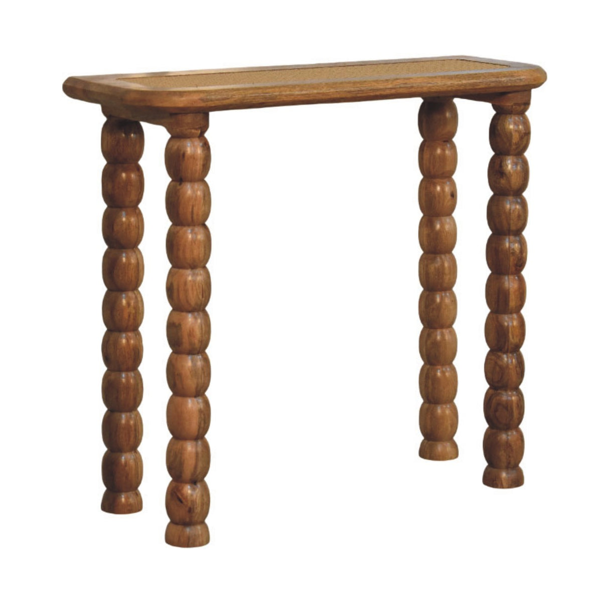 Spindle Rattan Console Table - Solid Mango Wood Entryway Table
