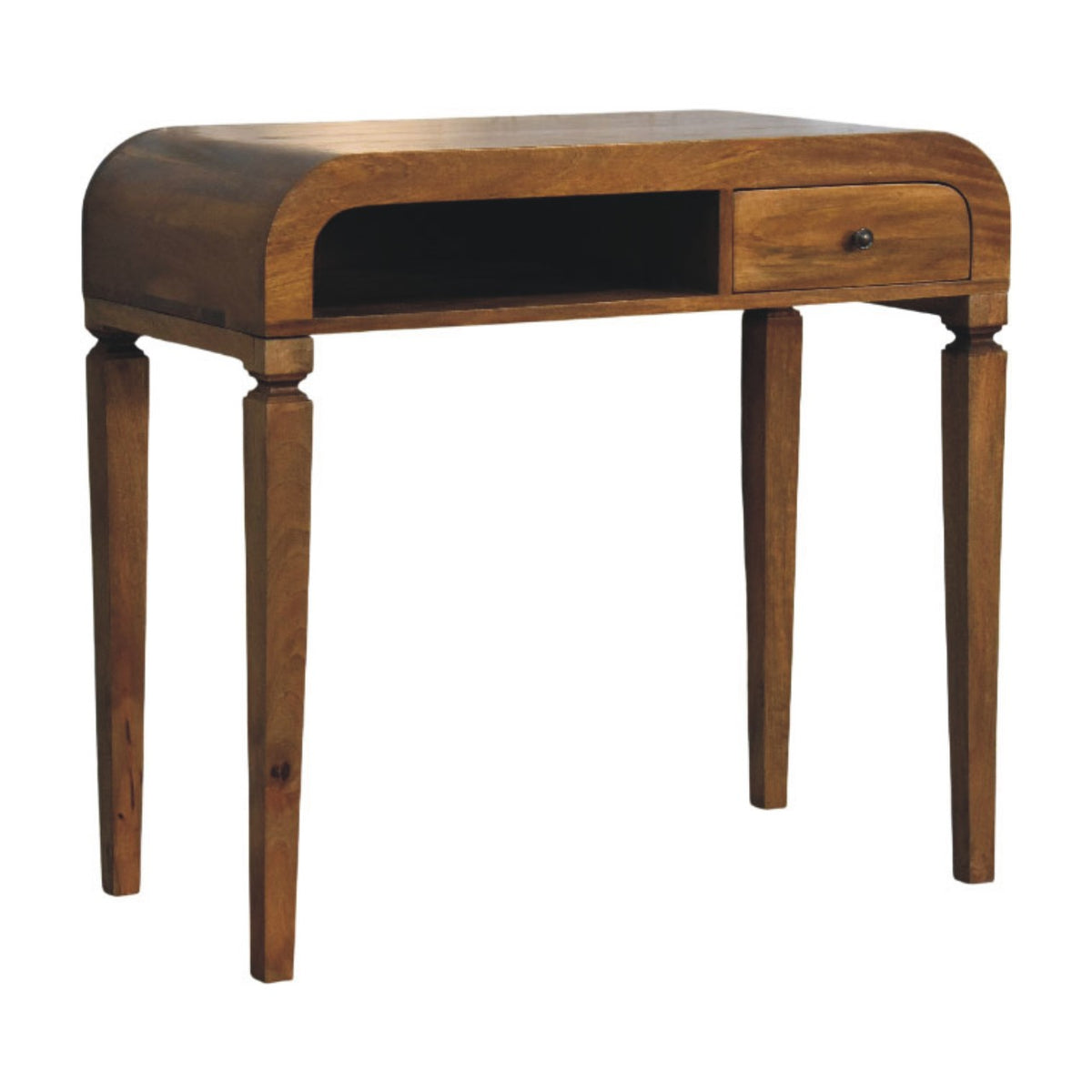 Curved Open Shelf Writing Desk - Solid Mango Wood Desk with Drawer