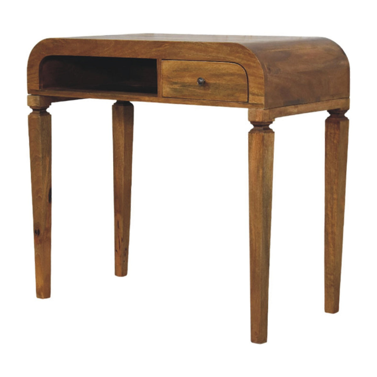 Curved Open Shelf Writing Desk - Solid Mango Wood Desk with Drawer
