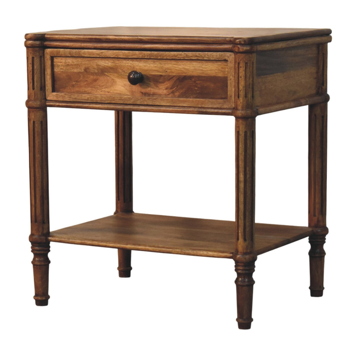 Heritage Column Side Table - Solid Mango Wood End Table with Drawer