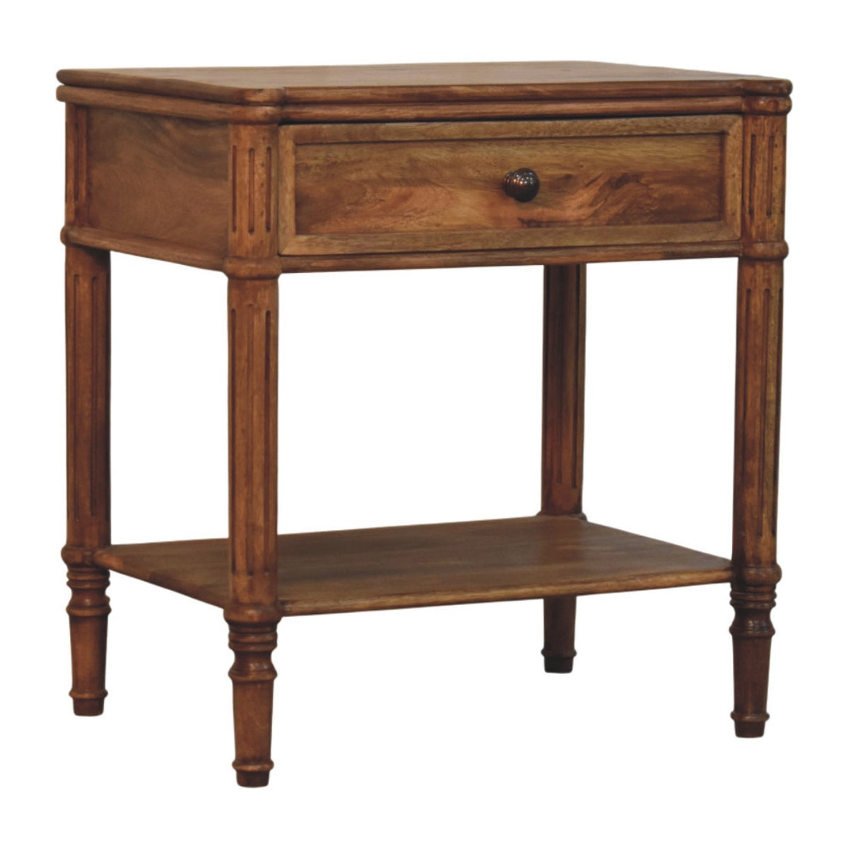 Heritage Column Side Table - Solid Mango Wood End Table with Drawer