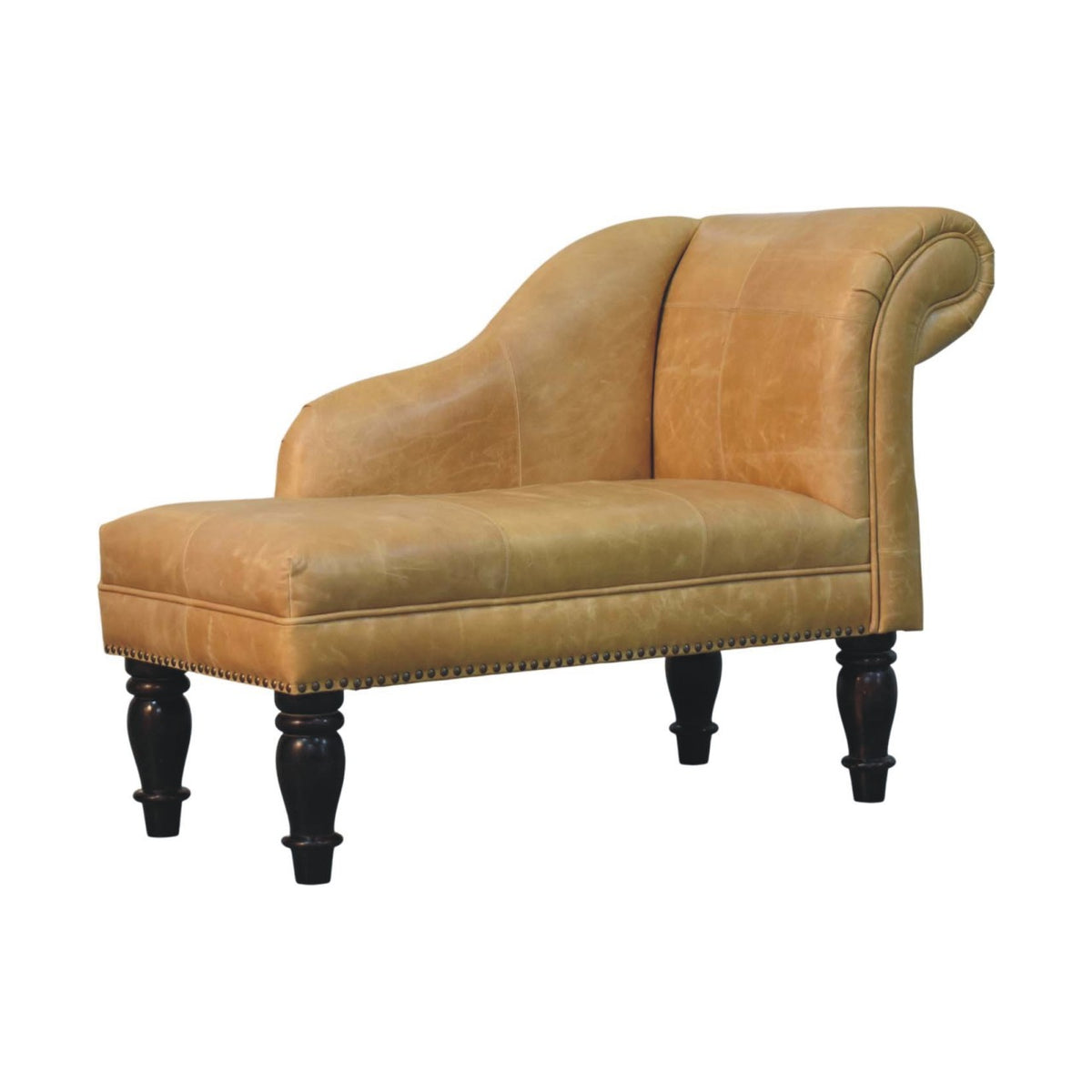 Tan Leather Heritage Chaise - Leather Lounge Chair with Rolled Arm