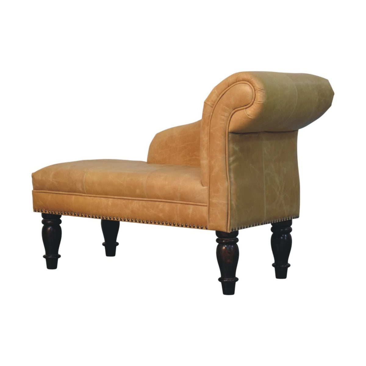 Tan Leather Heritage Chaise - Leather Lounge Chair with Rolled Arm