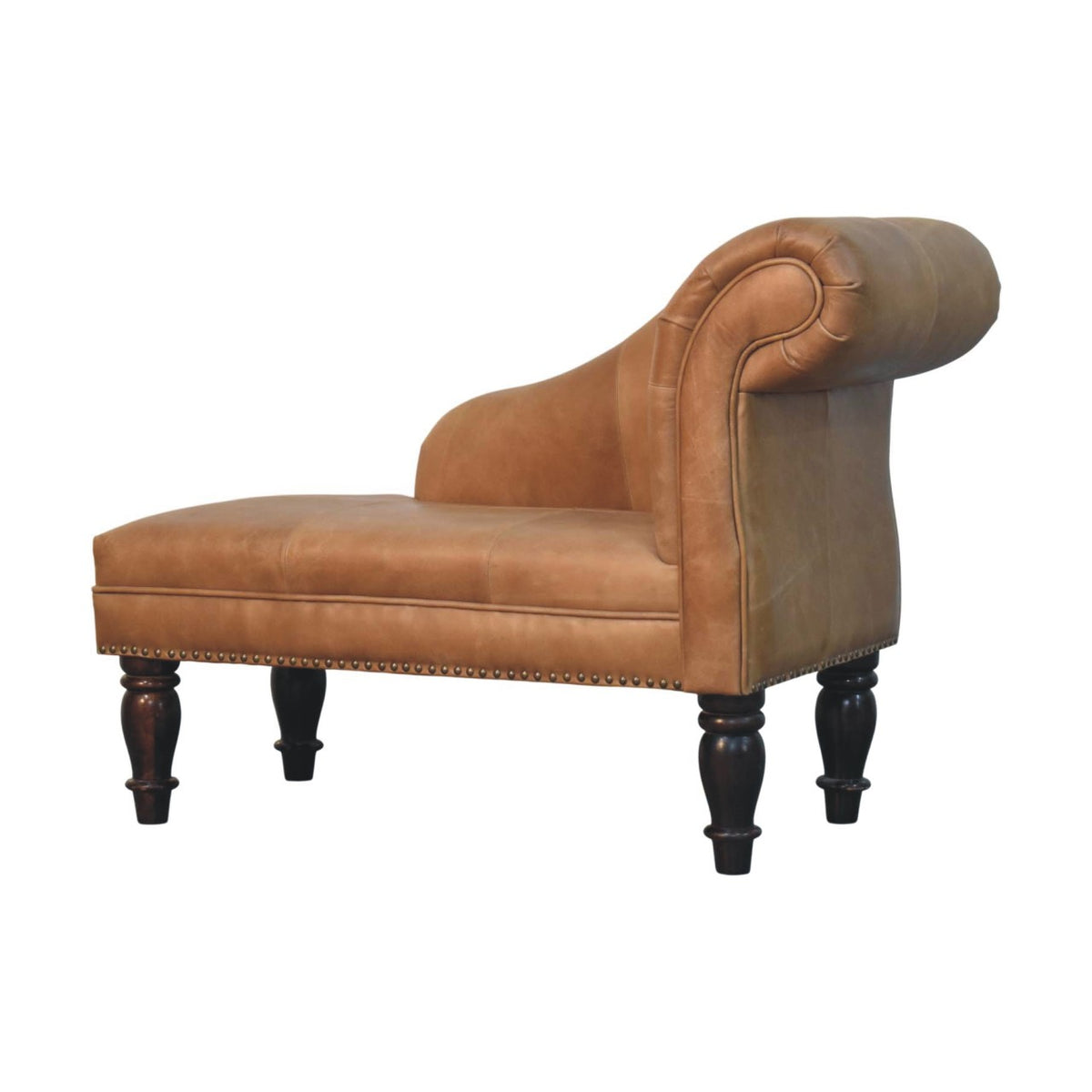 Brown Leather Heritage Chaise - Leather Lounge Chair with Rolled Arm
