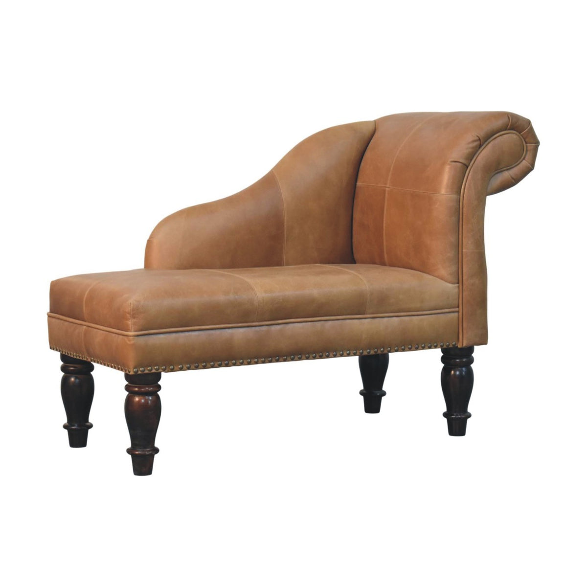 Brown Leather Heritage Chaise - Leather Lounge Chair with Rolled Arm