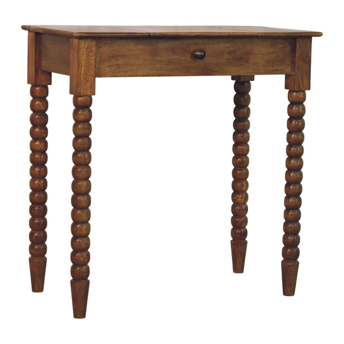 Title: Amber Oak Spindle Dressing Table - Solid Mango Wood Vanity Table