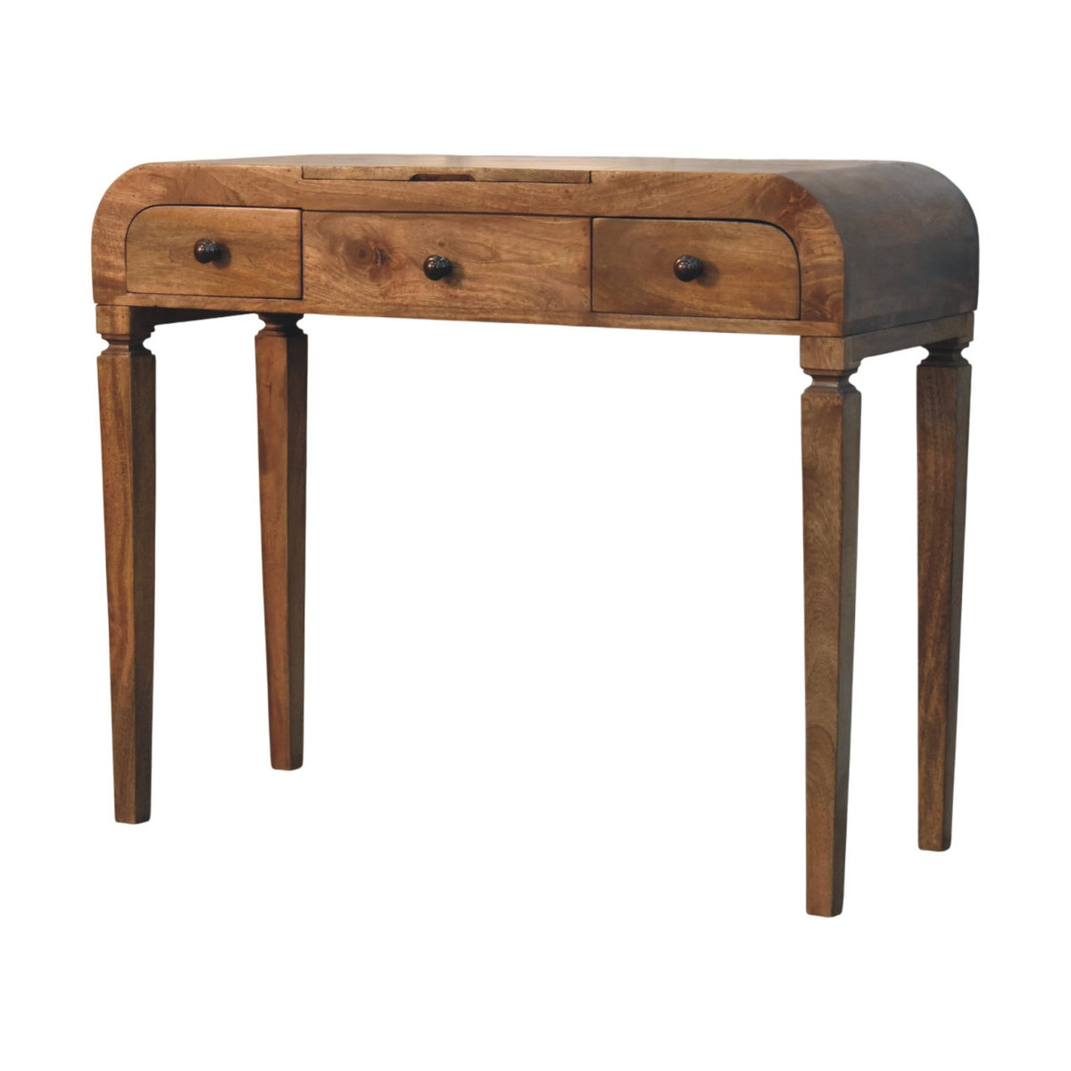 Golden Teak Curved Dressing Table - Solid Mango Wood Vanity Table