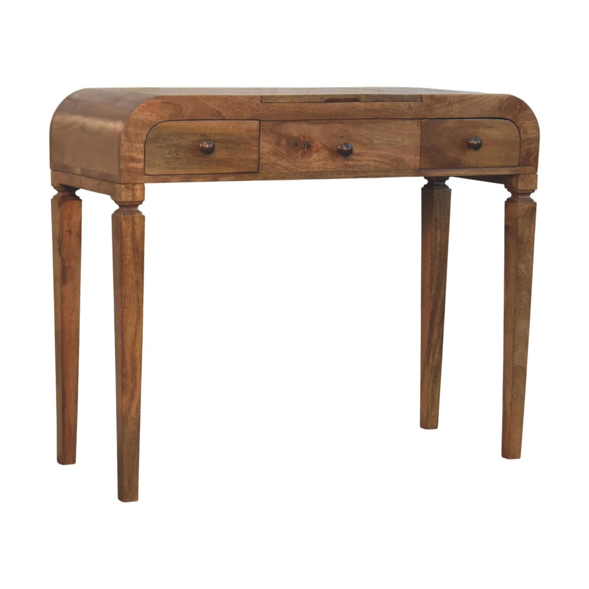 Golden Teak Curved Dressing Table - Solid Mango Wood Vanity Table
