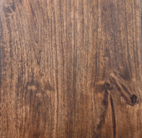 Close-up of a wooden surface with a rich brown color and visible grain pattern.
