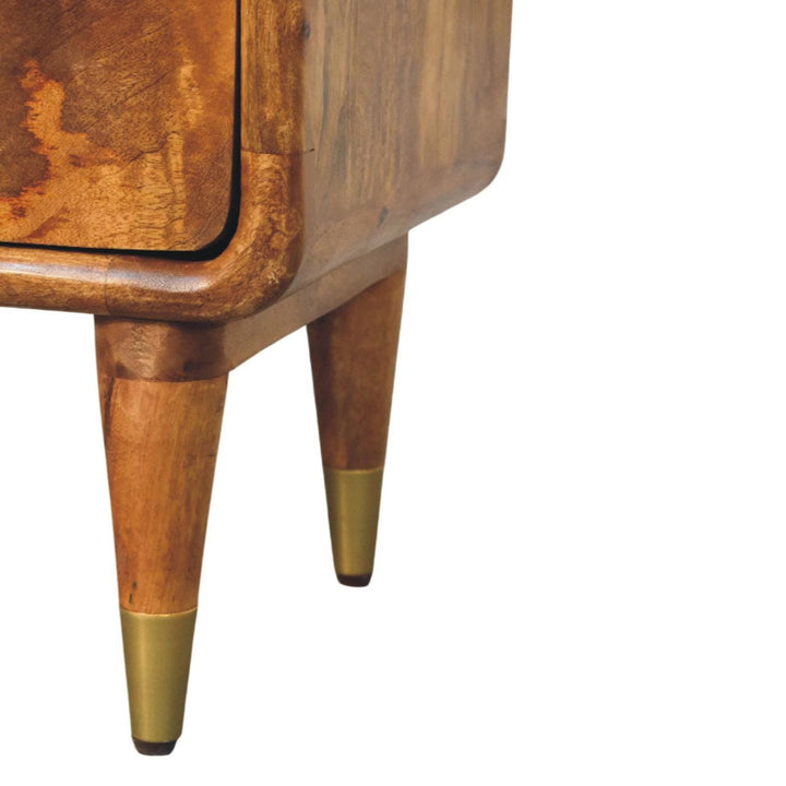 Amber Oak Solid Mango Wood Bedside Table - product view 6 showing handcrafted solid mango wood nightstand
