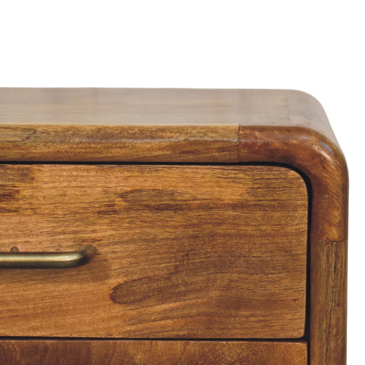 Amber Oak Solid Mango Wood Bedside Table - product view 3 showing handcrafted solid mango wood nightstand