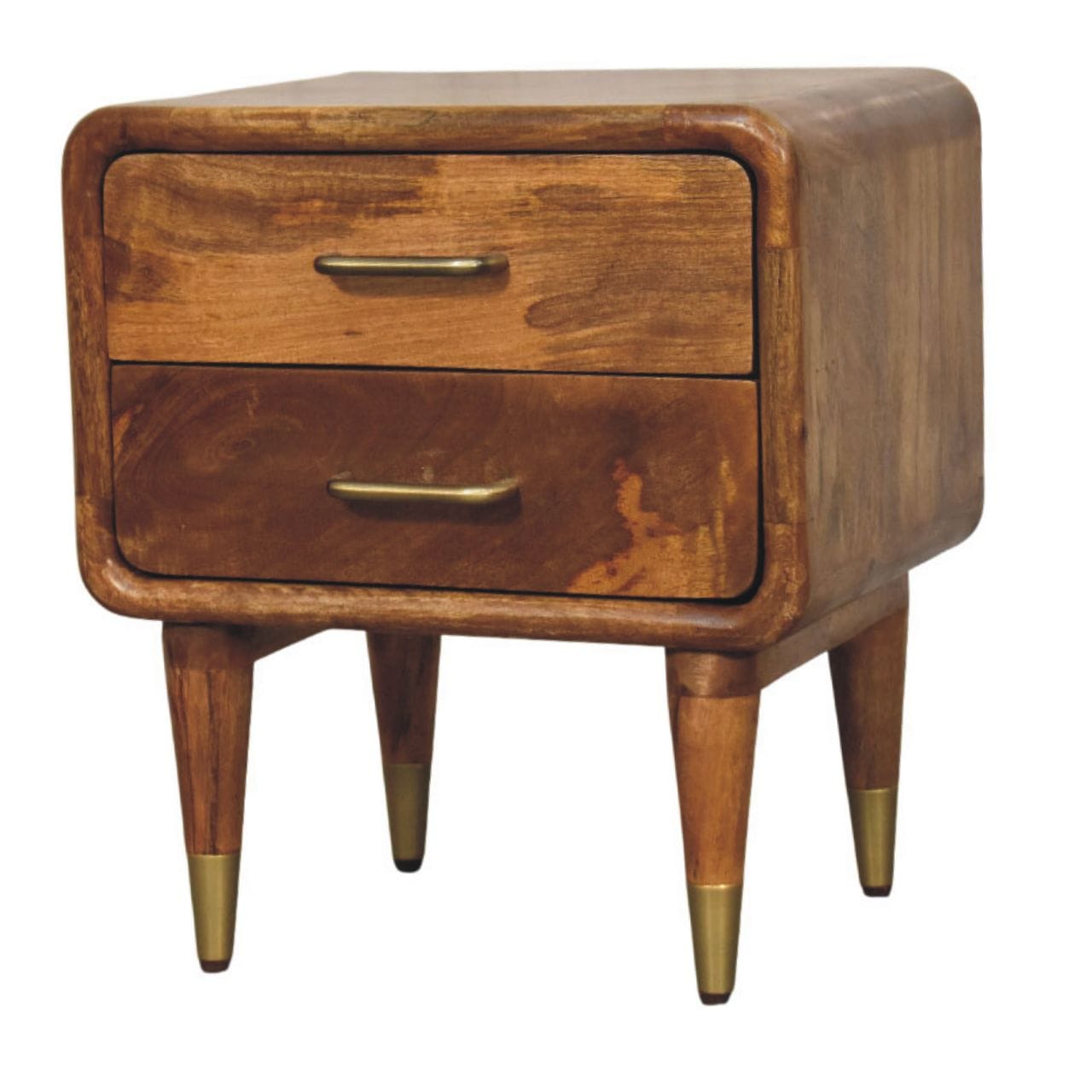 Amber Oak Solid Mango Wood Bedside Table - main view showing handcrafted solid mango wood nightstand