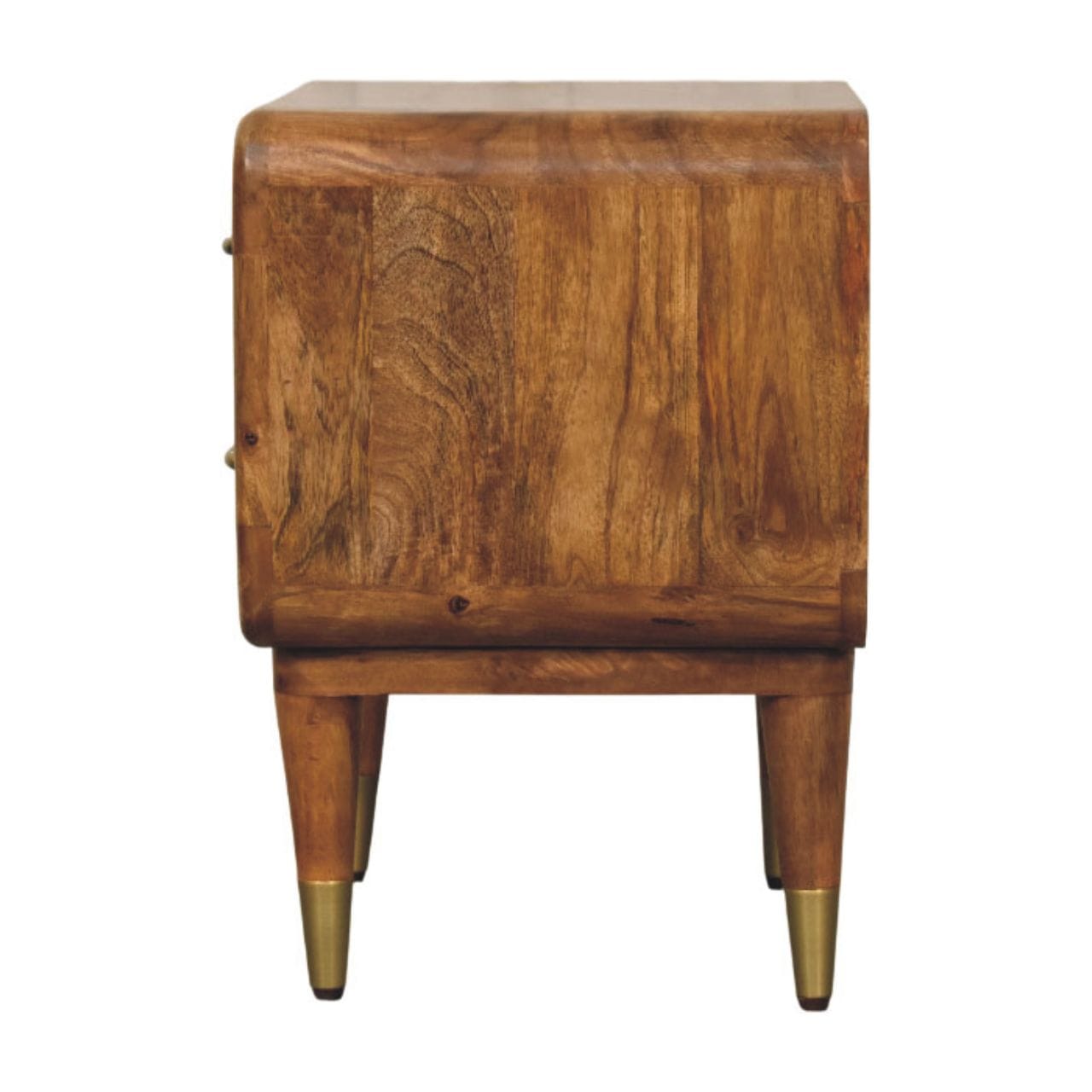 Amber Oak Solid Mango Wood Bedside Table - product view 7 showing handcrafted solid mango wood nightstand